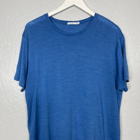 We Norwegians Men XL Blue Short Sleeve Crew Neck Shirt Merino Wool Blend - Picture 3 of 11